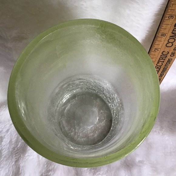 Hand Blown Tall Glass Art Vase or Pillar Candle Holder Color Sea Glass Green - Picture 4 of 7